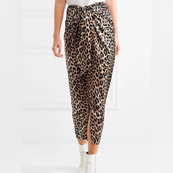GANNI silk blend leopard tie front skirt ❤️ - Picture 1 of 6